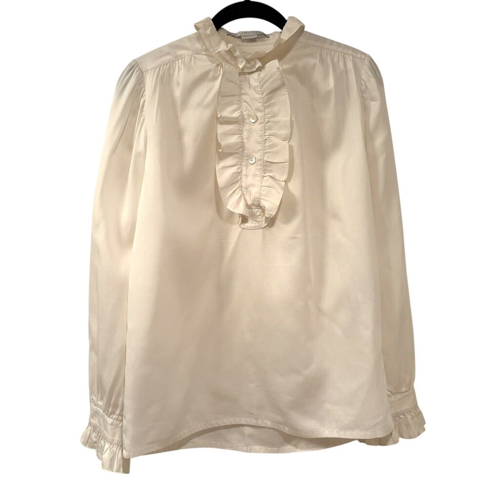 Stella McCartney Silky Cotton Mother of Pearl Ruffled Bouse Shirt Cream 40 US 8